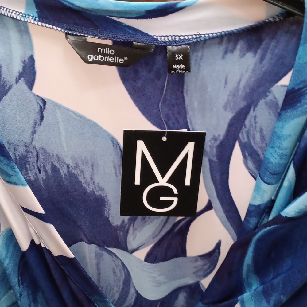 Mlle Gabrielle Blue and White Maxi Bodycon Dress With Waste Belt - Picture 2 of 4